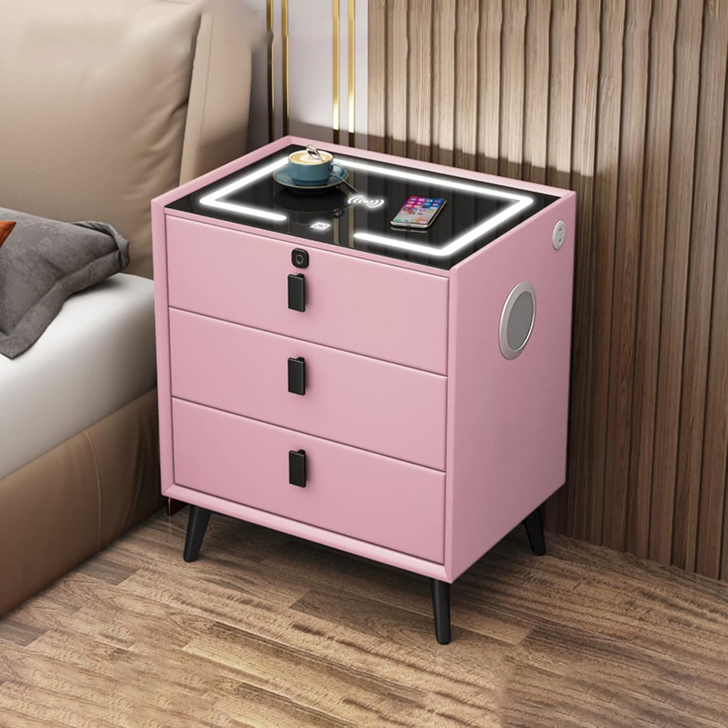 Smart Bedside Table with Wireless Charging & Fingerprint Lock