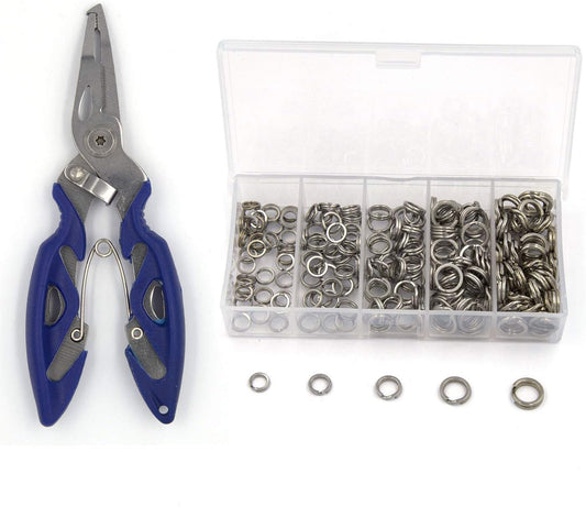 201pcs Fishing Split Rings & Plier Set | Heavy-Duty Alloy | Saltwater Ready