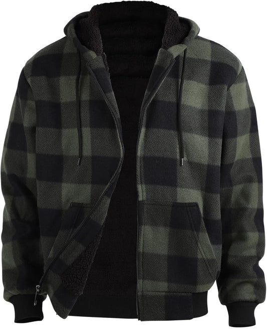 Winter Heavy Warm Sherpa Lined Fleece Plaid Flannel Jacket