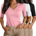 Women V Neck Half Sleeve T Shirts 3 Pack - Cotton Blend Slim Fit