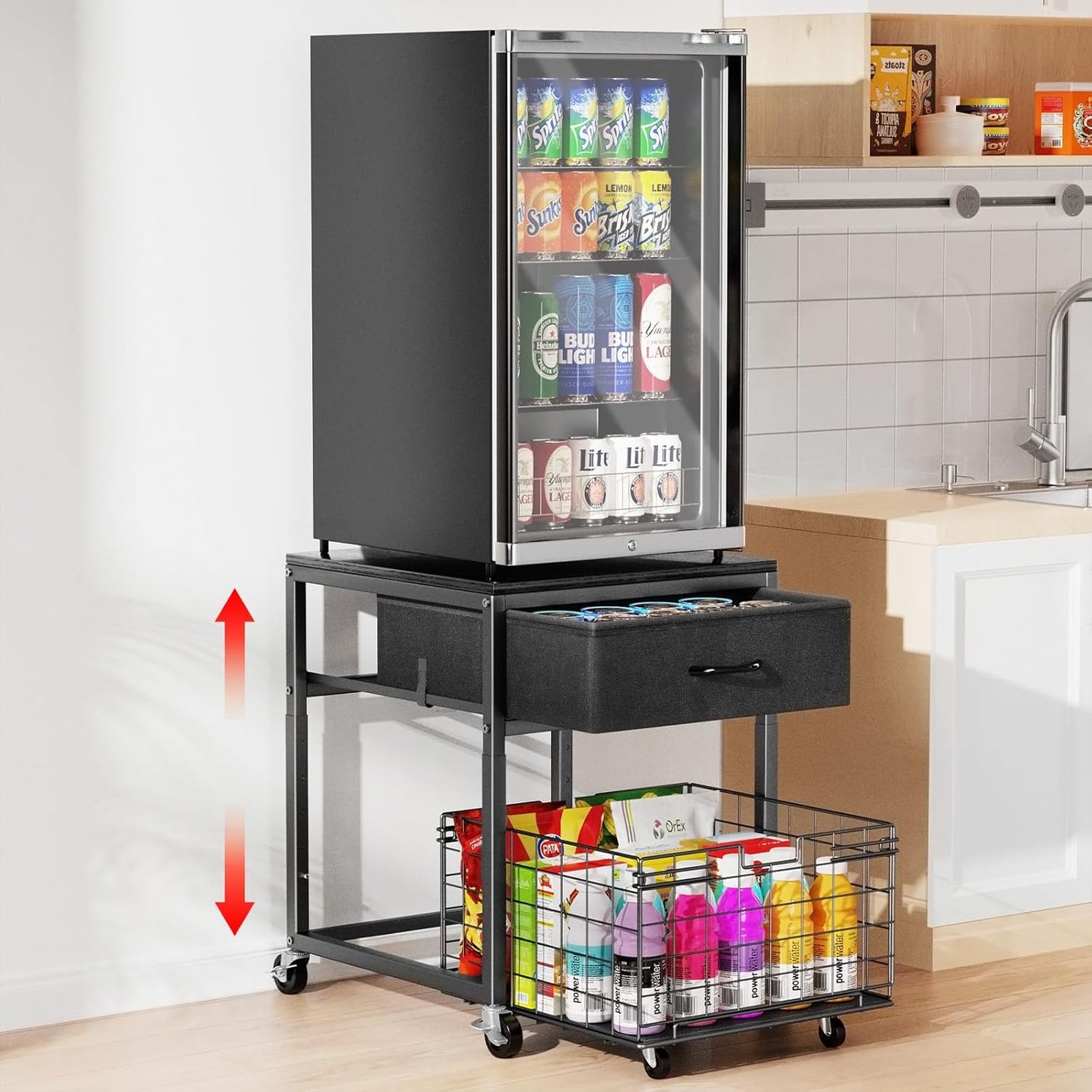 Height-Adjustable Mini Fridge Stand with Storage for Home