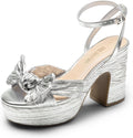 Chunky Platform Heeled Sandals with Pleated Bow - Elegant Comfort