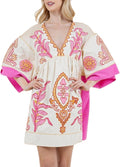 Womens Oversized Embroidered Dress with V-Neck and 3/4 (Style T4DQ)