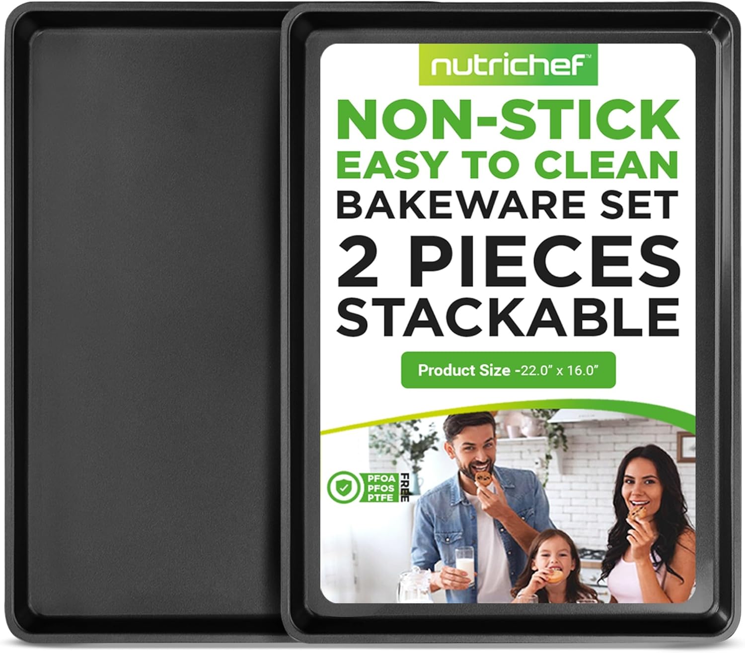 NutriChef 2-Piece XL Mega Cookie Sheet Set for Baking Pans