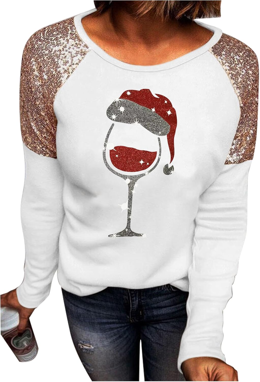 Leopard Snowflake Sequin Blouse - Festive Xmas Tee for Women