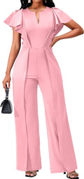 Formal Jumpsuit for Women V Neck Overlay Long Straight Pants