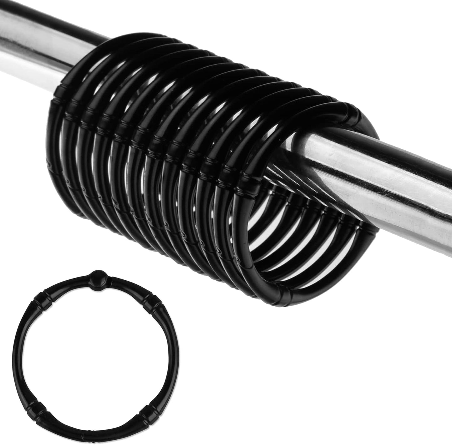 Rustproof Decorative Shower Hooks - Set of 12 Black Metal Rings