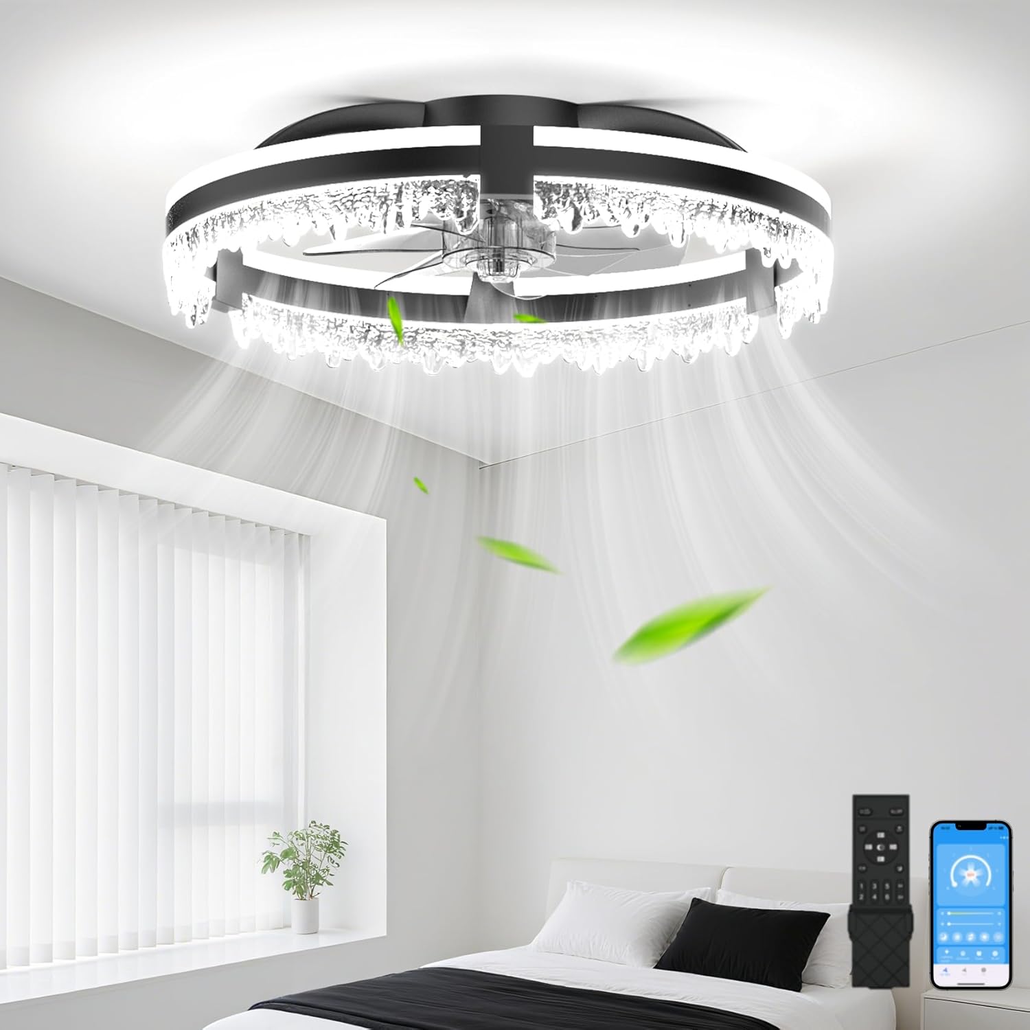 20 Inch Low Profile Ceiling Fan with Lights and Remote Control