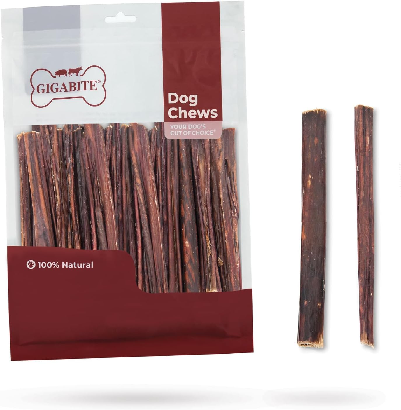 GigaBite 6 Inch Beef Gullet Jerky Sticks for Dogs - 50 Pack