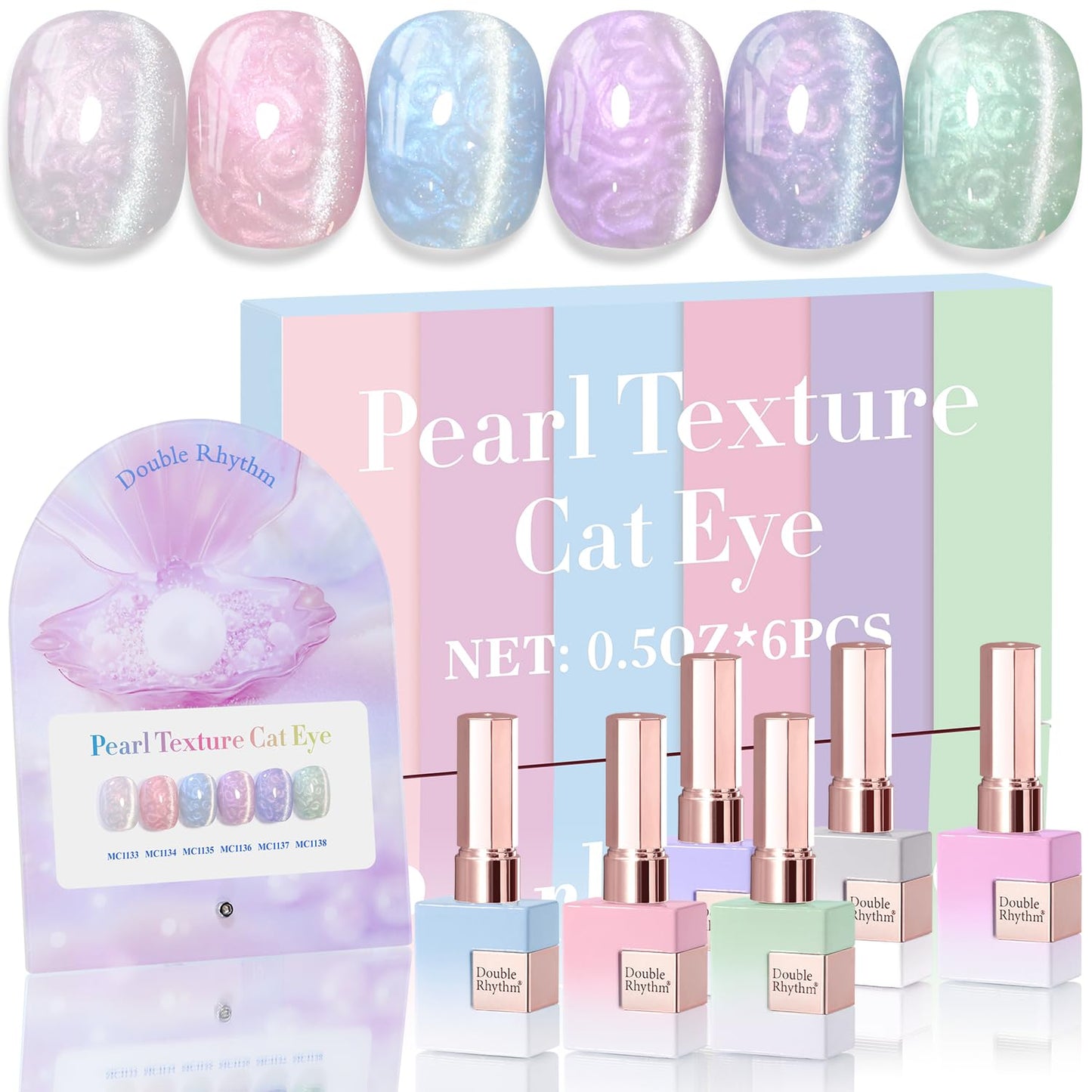 Double Rhythm Cat Eye Gel Nail Polish Set of 6 for Stunning Nails