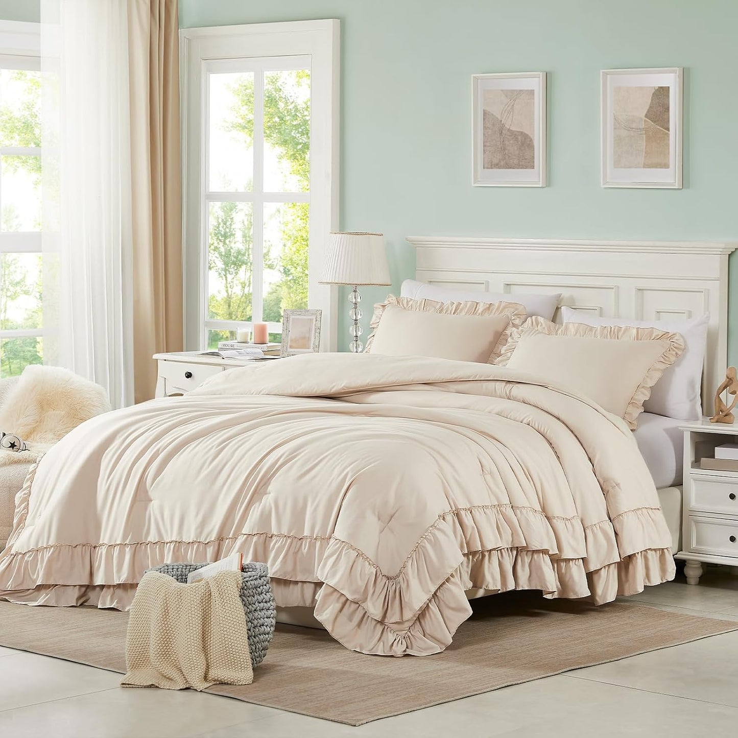 Cupocupa Beige Queen Comforter Set for Shabby Chic Bedding