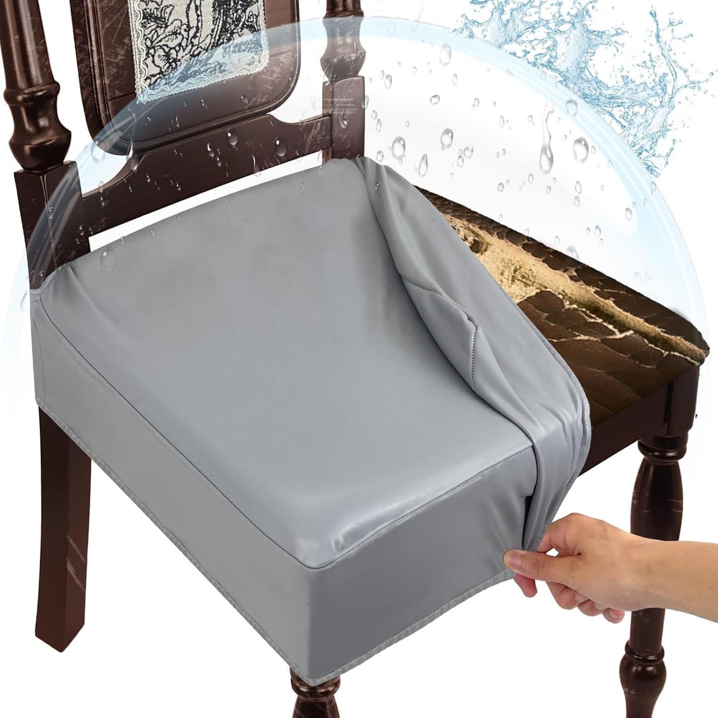 Waterproof Dining Chair Seat Covers for Kitchen Set of 6 Gray