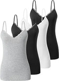 Vislivin Plain Camisole for Women Lace Tank Tops V Neck 4 Pack