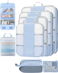 Compression Packing Cubes 8-Piece Set for 1-5 Day Travel (Light Blue)