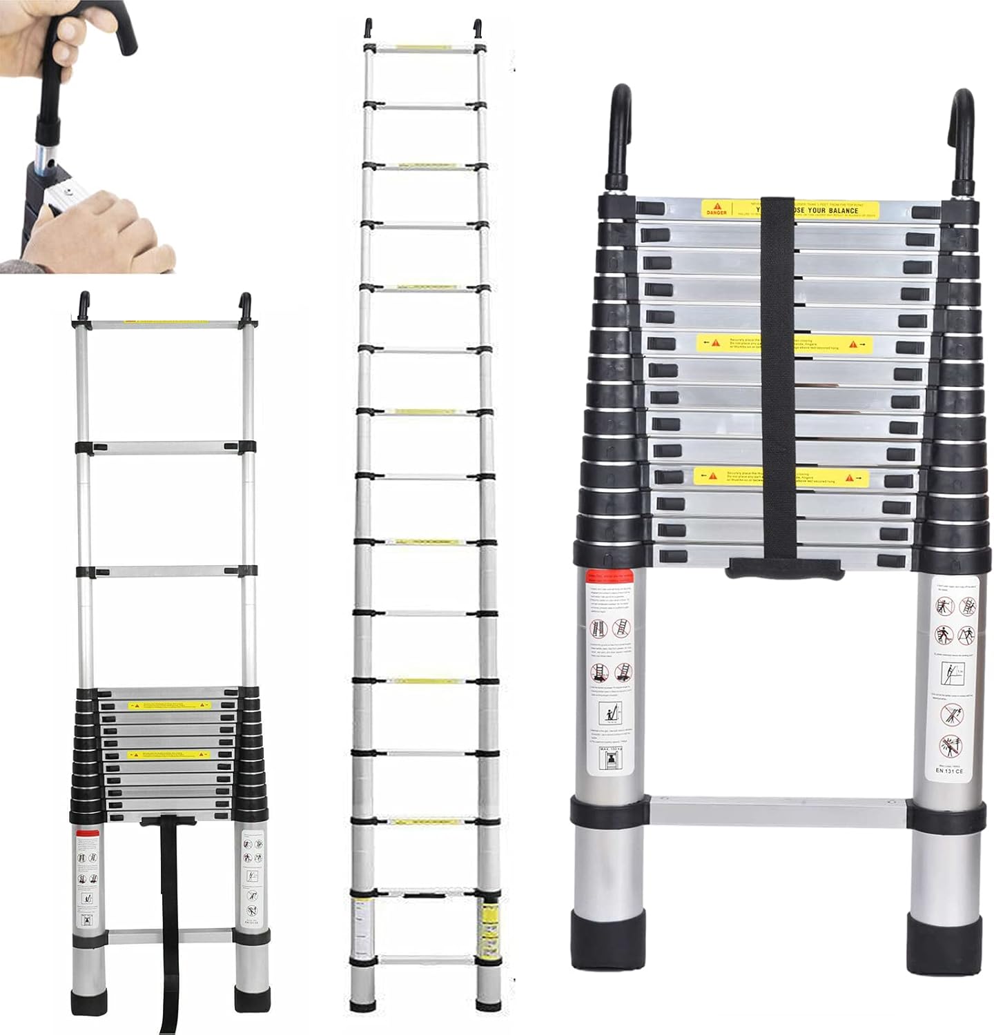 14.4 FT Aluminum Telescoping Ladder with Detachable Hook