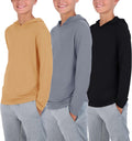 Real Essentials 3 Pack Dry-Fit Youth Boys Long Sleeve Hoodies Athletic