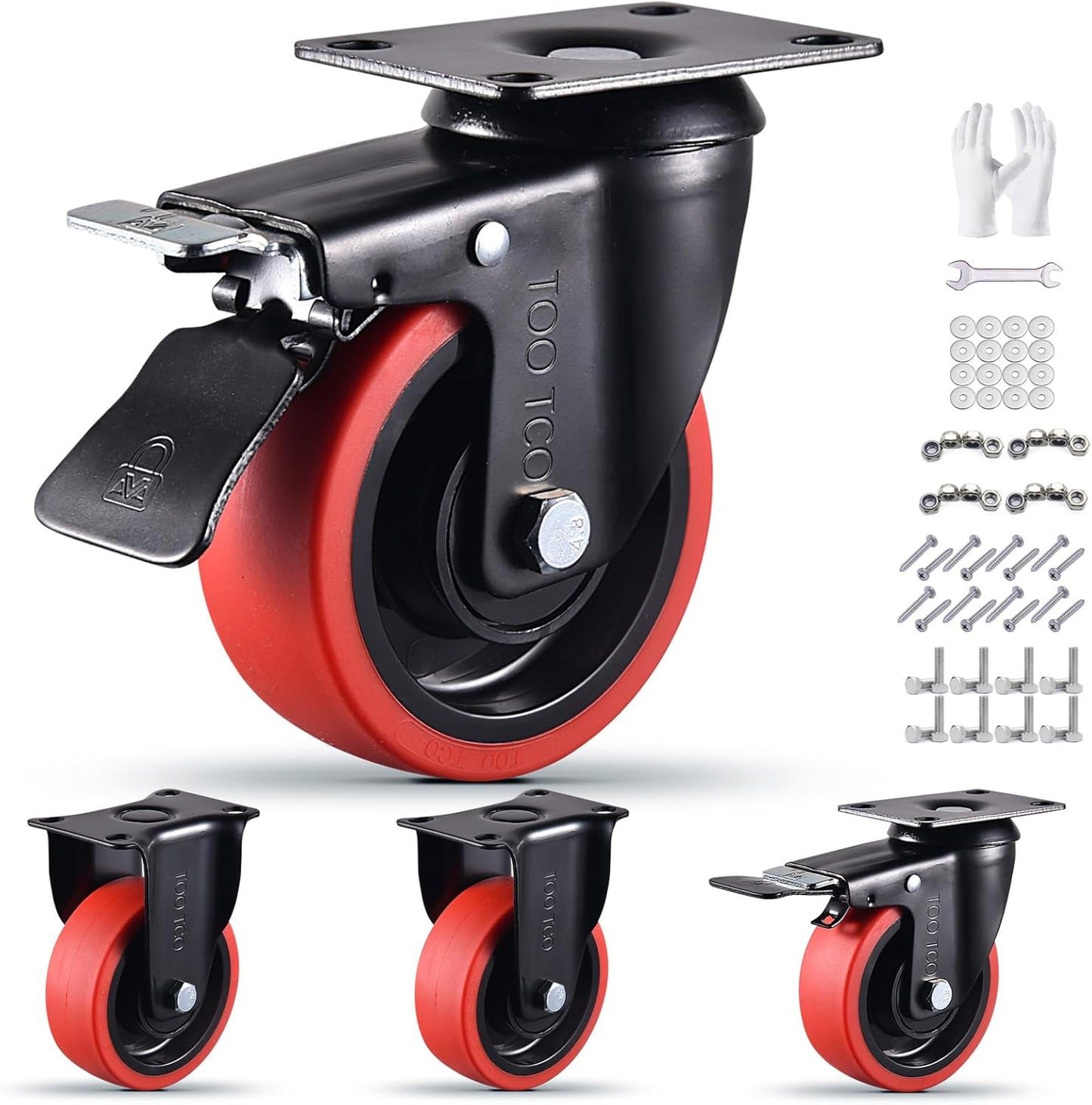 Heavy Duty 4 Inch Caster Wheels Set of 4 for Industrial Use