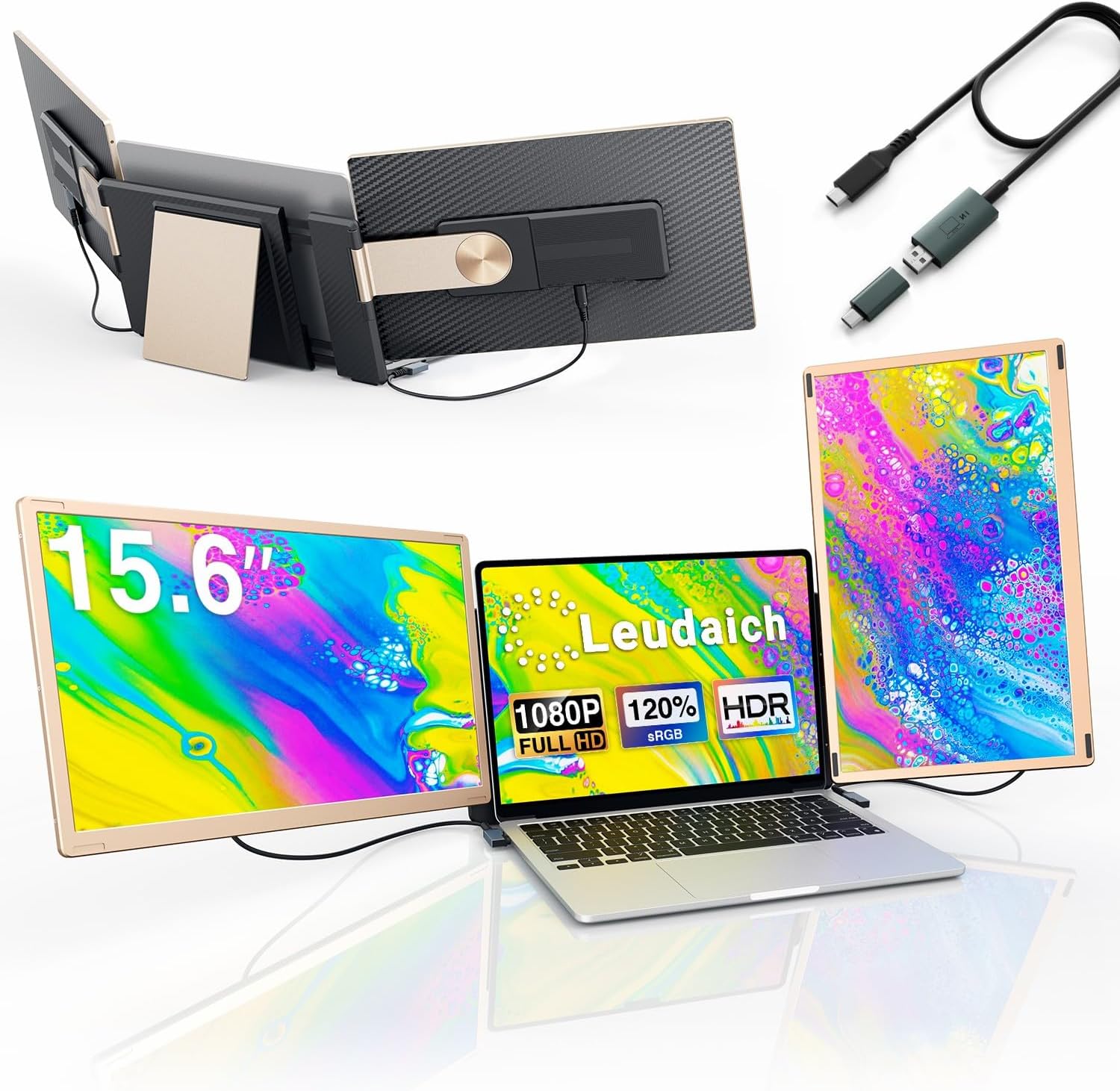 Tri-Screen Laptop Extender & Video Cable Set by Leudaich
