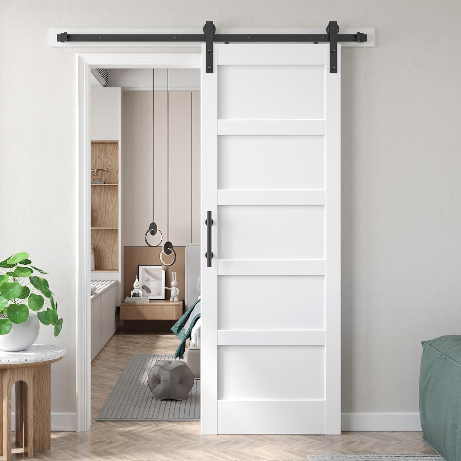Fredbeck 32x84 inch White Barn Door with Sliding Hardware Kit