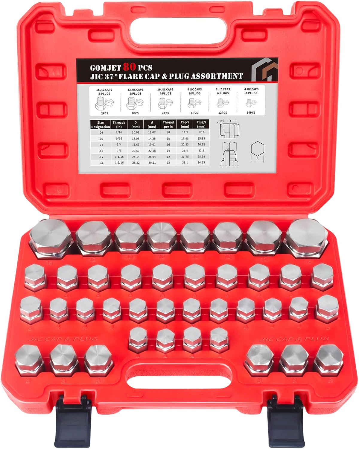 80 PC JIC Master Hydraulic Cap and Plug Hose Fitting Kit