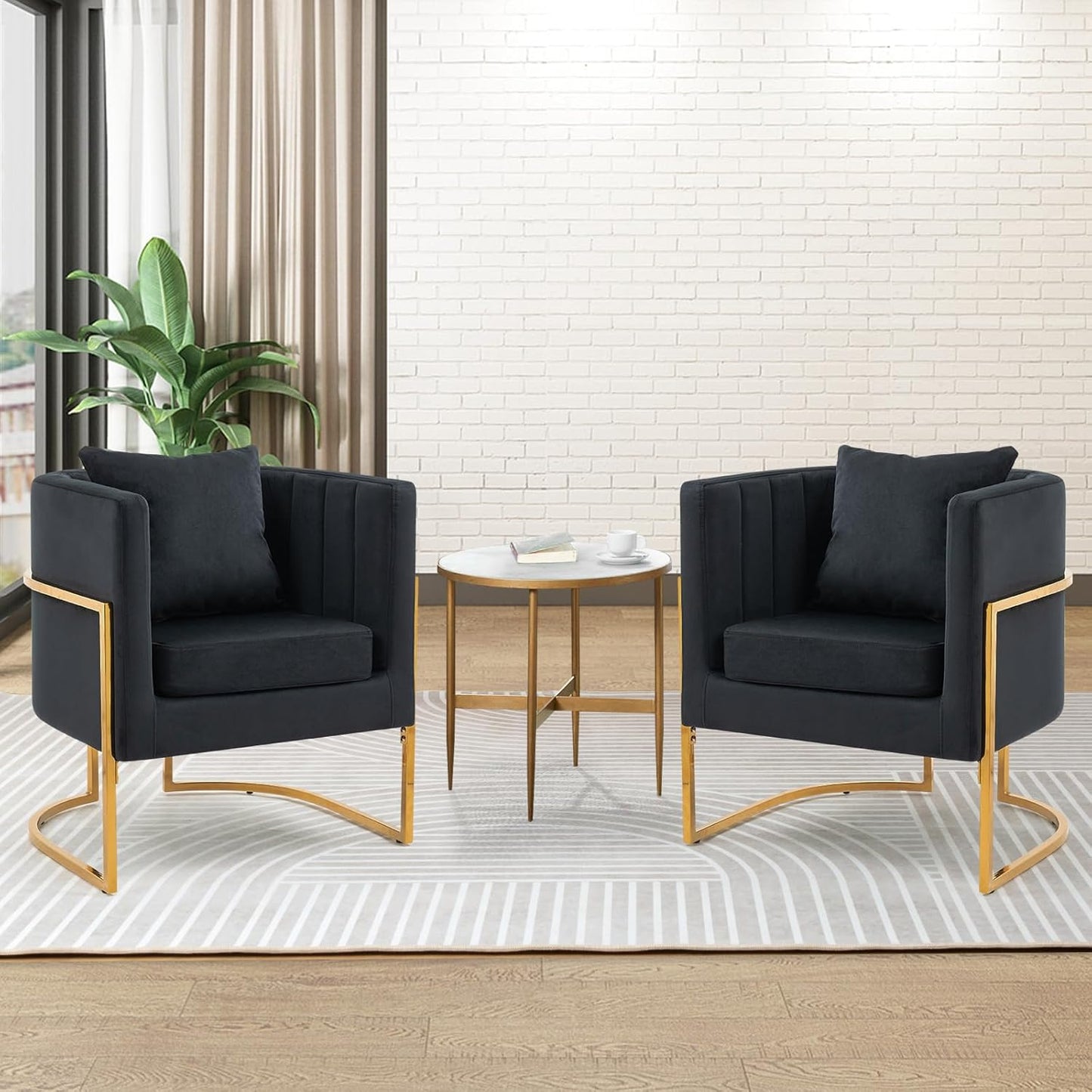 Newnno Black Velvet Accent Chairs Set - Luxe Comfort