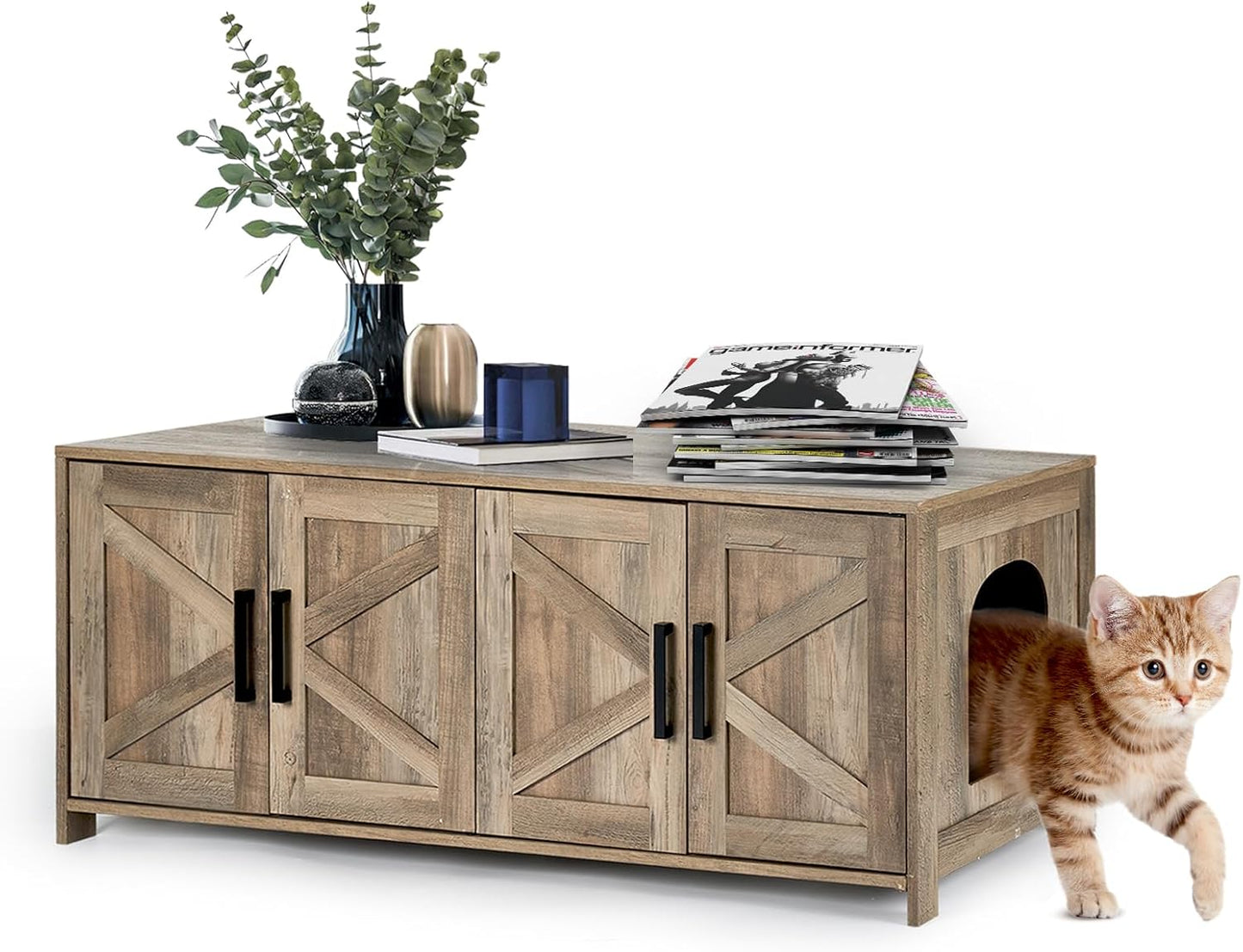 Cat Litter Box Enclosure for 2 Cats - Stylish Hidden Furniture