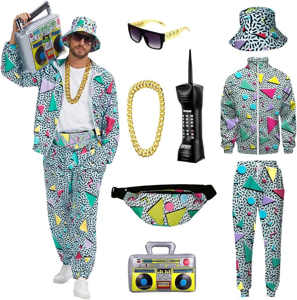 Retro 80s 90s Outfit for Men - Complete 8-Piece Costume Set