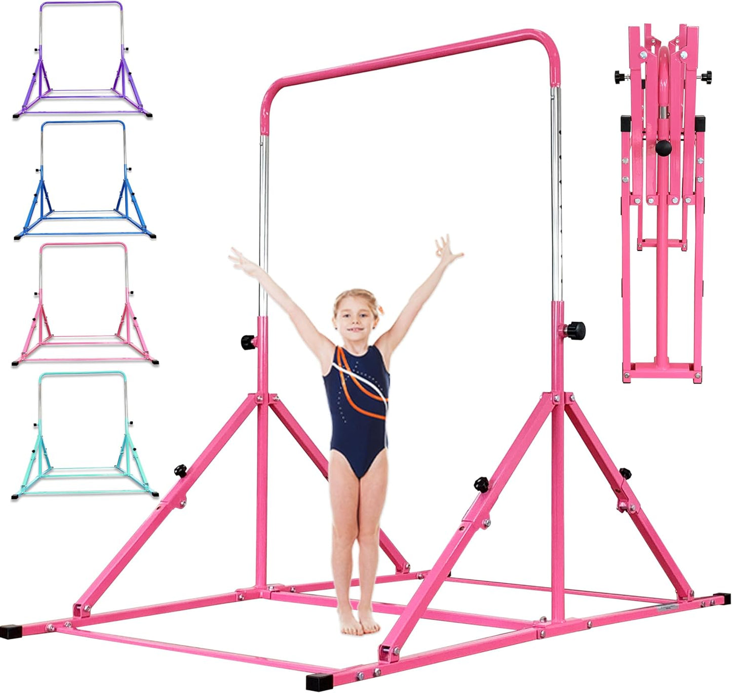 Foldable Gymnastic Bar for Kids with 9 Height Levels and Mat