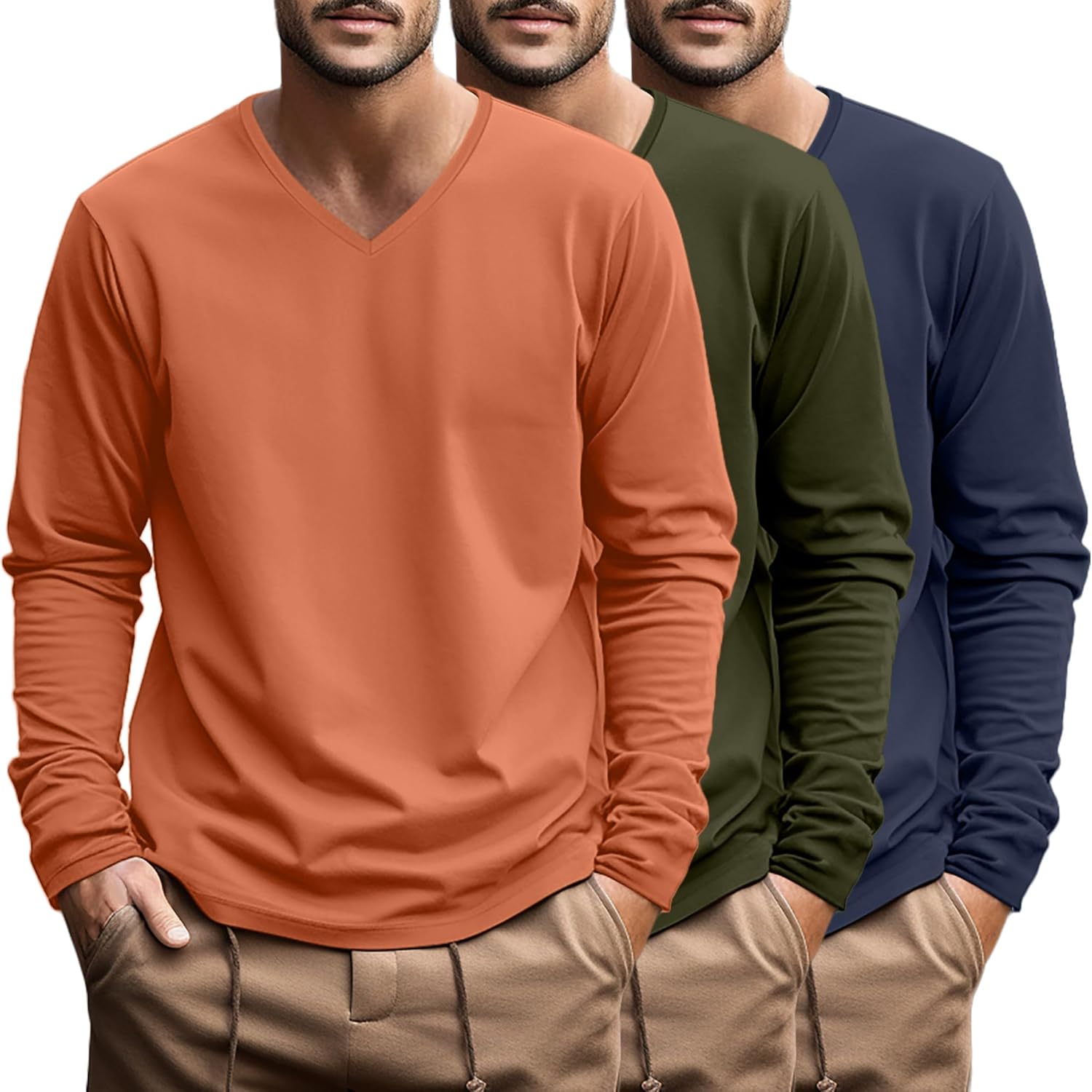 Ficerd Big and Tall Shirts for Men V Neck Cotton Long Sleeve Tee