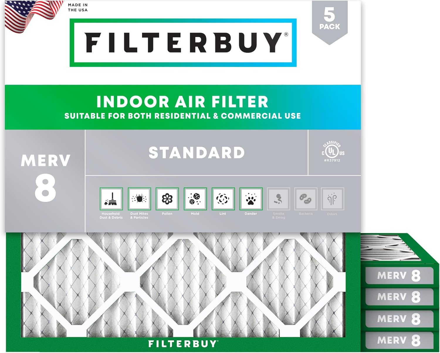 Filterbuy 19x19x1 Air Filter MERV 8 for Dust and Allergies