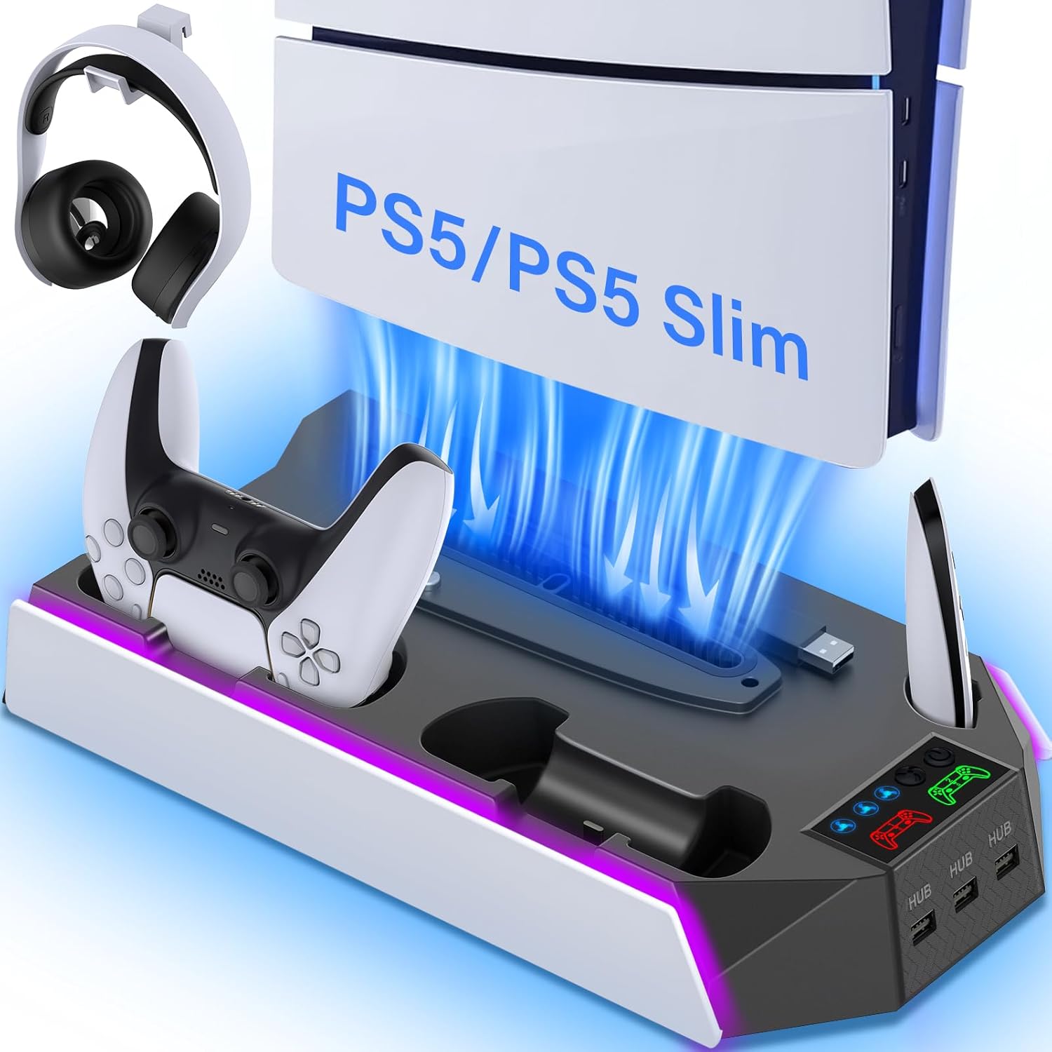 PS5 Cooling Station Stand with LED and Dual Controller Charger