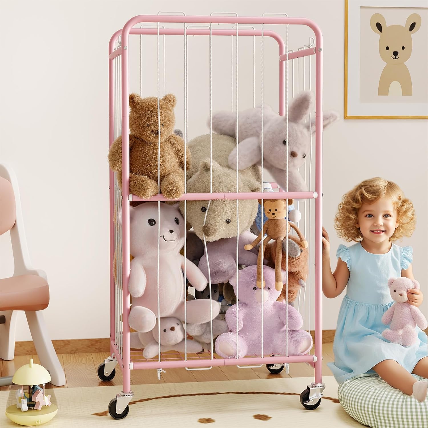 210L Stuffed Animal Storage with Wheels for Kids Playroom