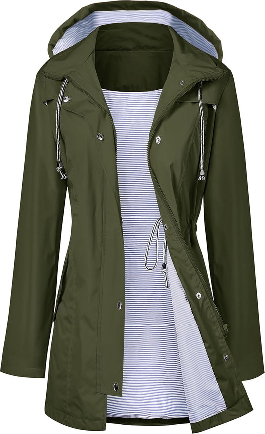 LOMON Waterproof Long Hooded Raincoat for Women Travel Jacket