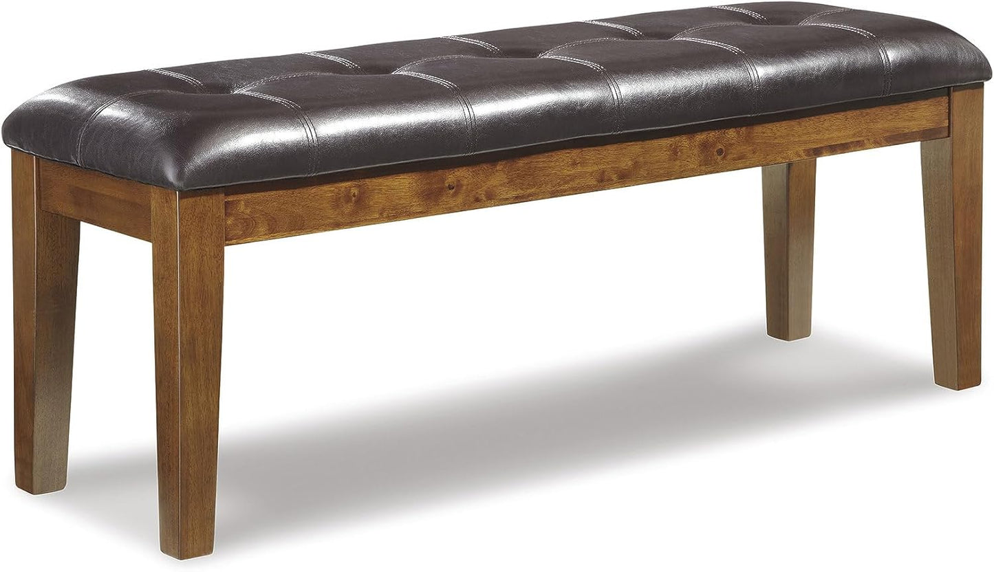 Tufted Upholstered Dining Room Bench in Medium Brown Finish