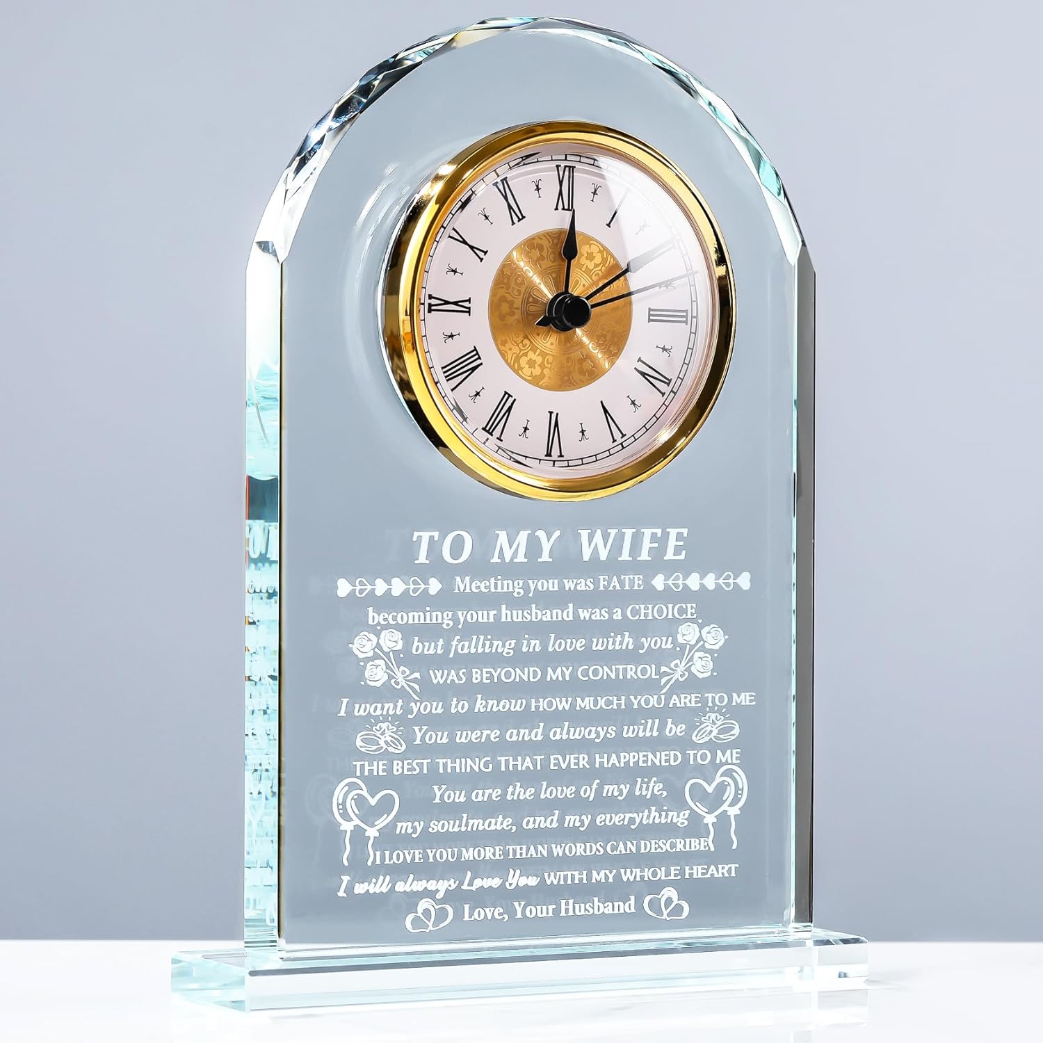 Crystal to My Wife Clock Romantic Gift for Her Birthday