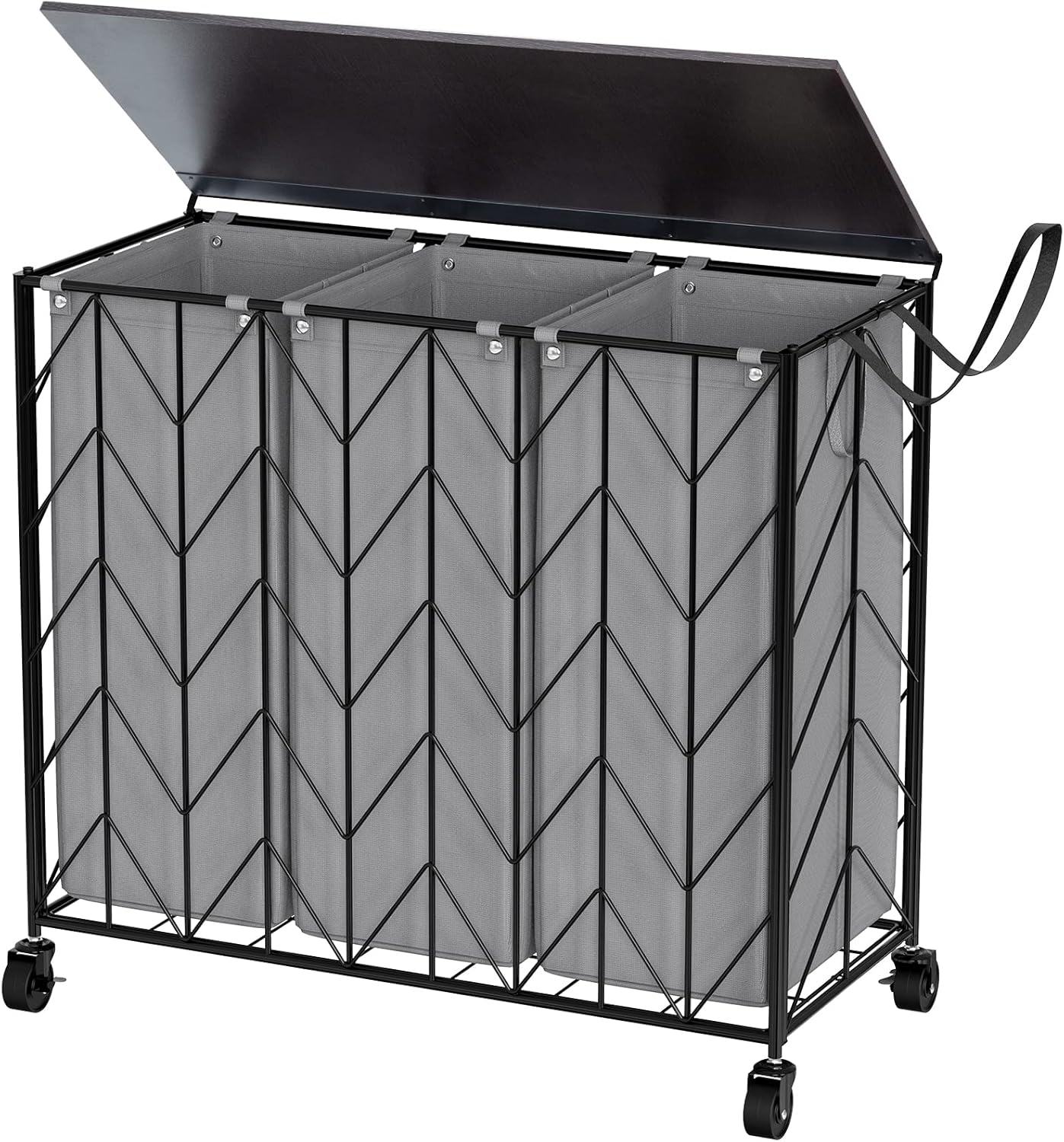 WOWLIVE Laundry Basket with Wheels: 142L 3 Section Hamper