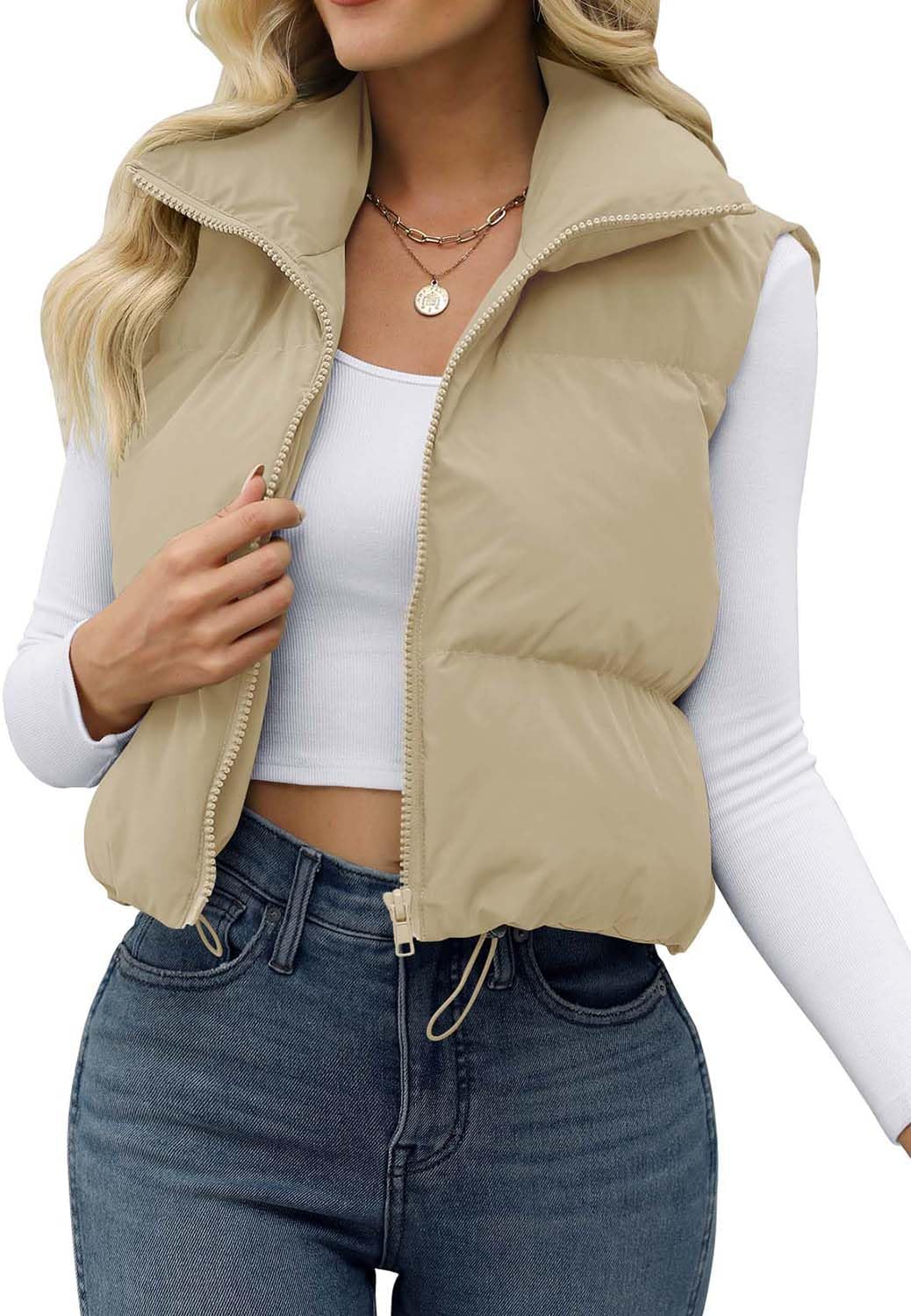 JZC Women's Crop Puffer Vest Lightweight Sleeveless Jacket