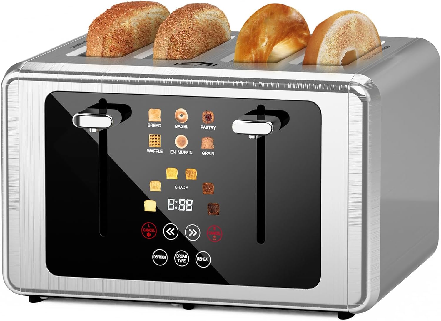 4 Slice Toaster with Touchscreen and Dual Control Panel Features