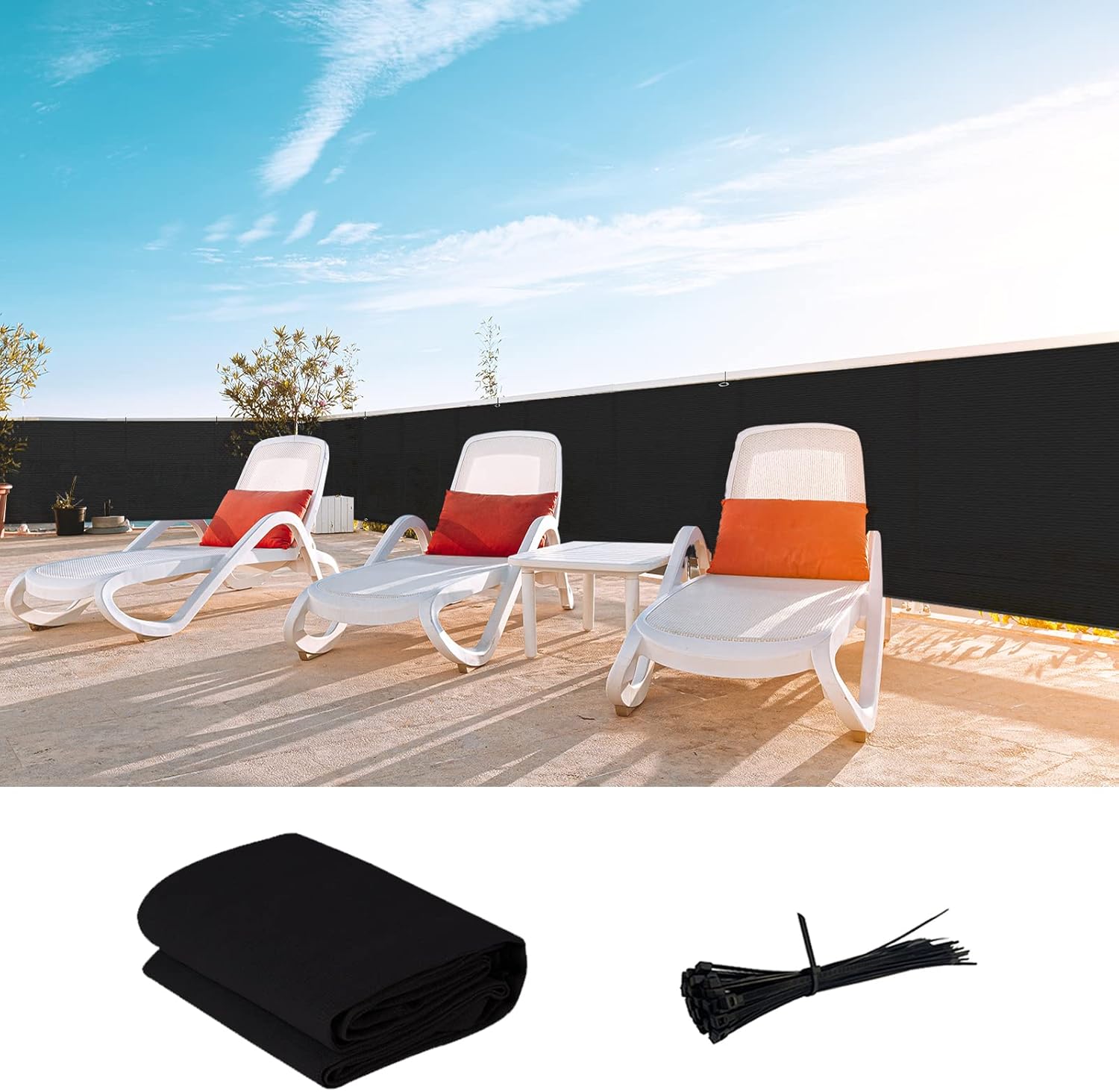 LOVE STORY Custom Size Black Balcony Privacy Screen for Outdoors