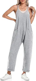Womens V Neck Baggy Jumpsuit Romper - Comfortable Summer Overalls