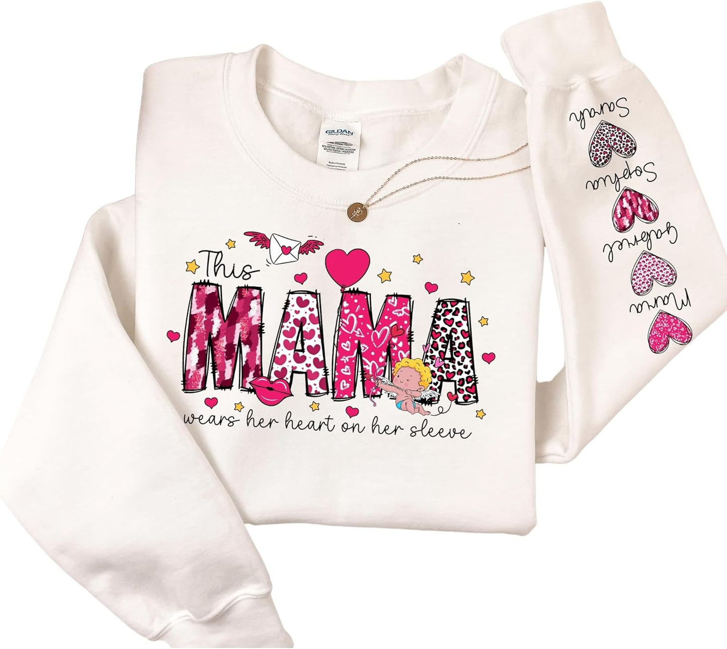 Custom Heart Sleeve Sweatshirt - Personalized Mom Gift