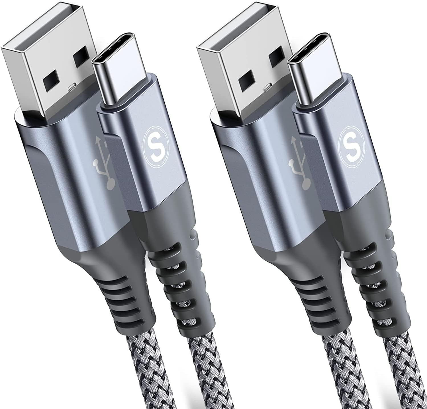 Fast Charge 2-Pack 6.6ft Nylon USB C Cord for iPhone & Samsung