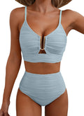Womens High Waisted U-Wire Cutout Bikini Set - Textured 2025
