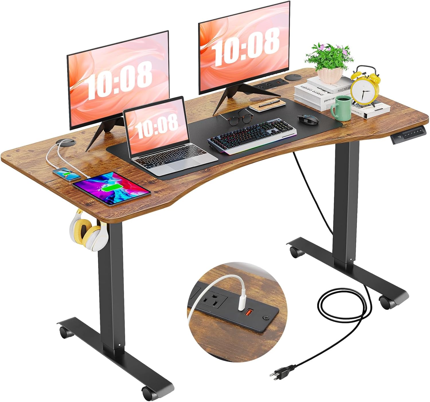 farexon Electric Standing Desk - Ergonomic Curved Top, Outlet, Lockable Casters