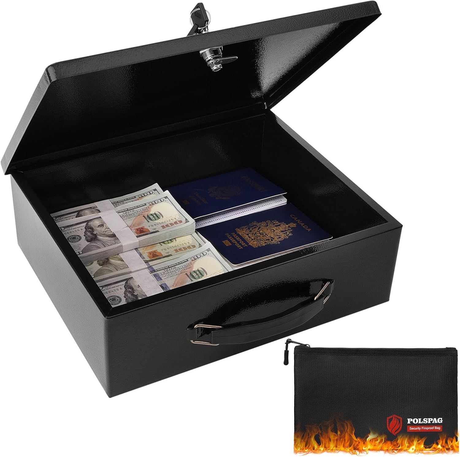 Fireproof Document Box with Key Lock for Secure Storage