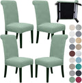 Dining Chair Slipcovers 4 Pack Stretch Parsons Seat Belt Cover - Green