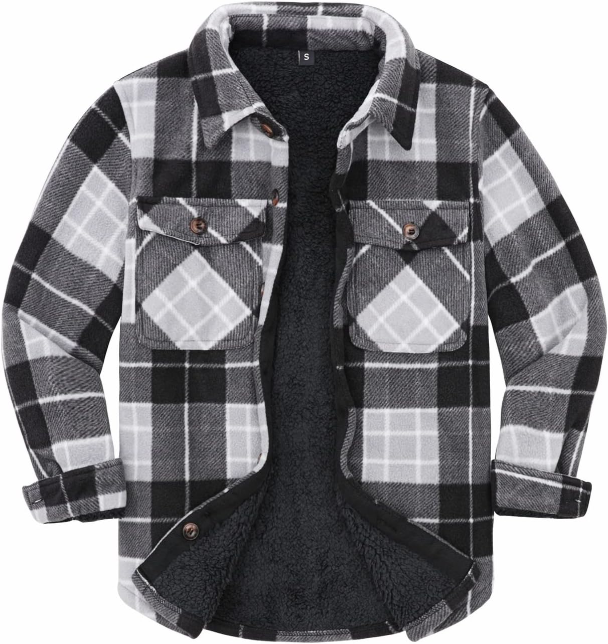 Boys Warm Sherpa Lined Buffalo Plaid Fleece Shirt Jacket