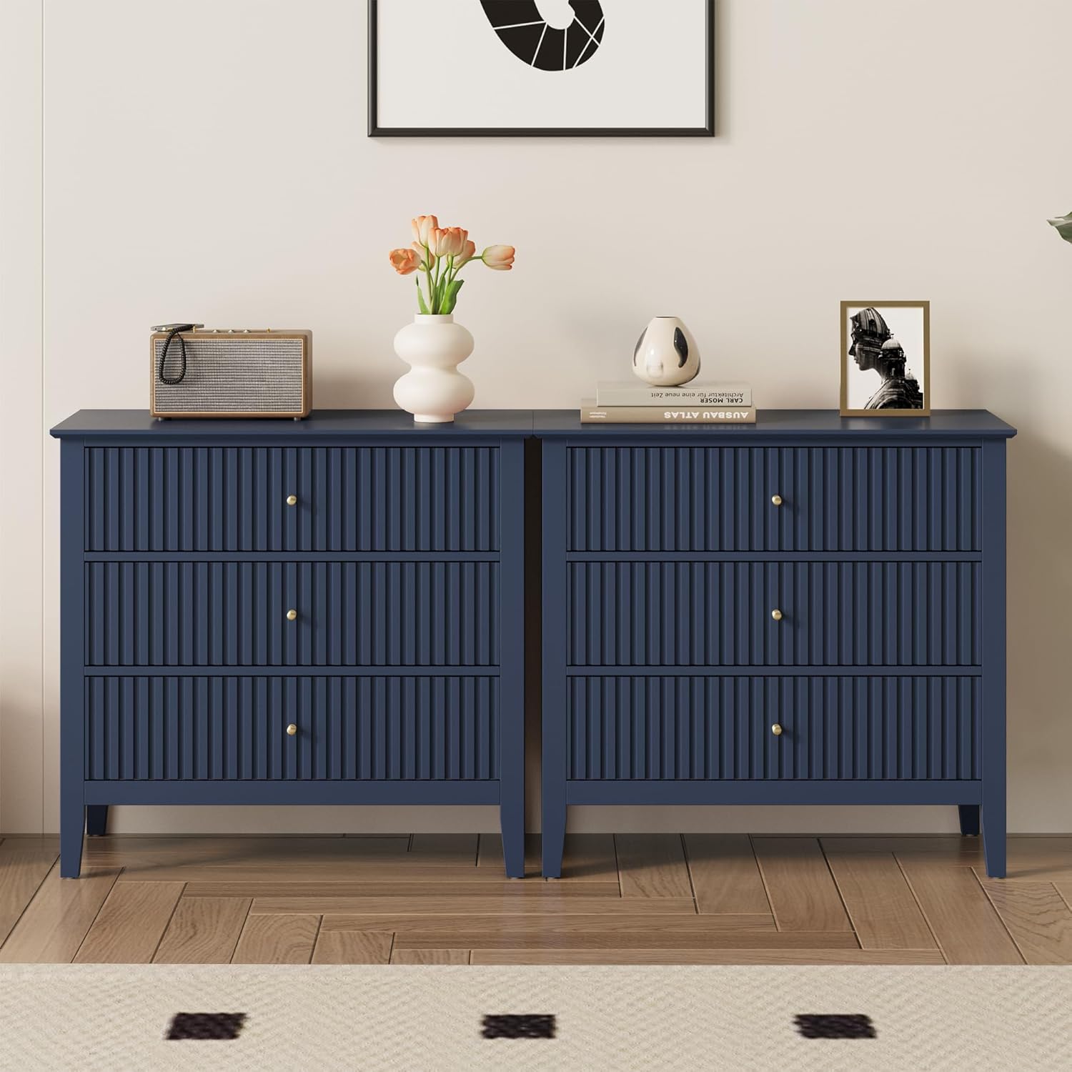 RoyalCraft Fluted Nightstand Set of 2 for Modern Homes