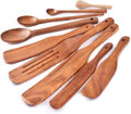Natural Teak Wooden Spurtle Set of 9 for Cooking and Baking