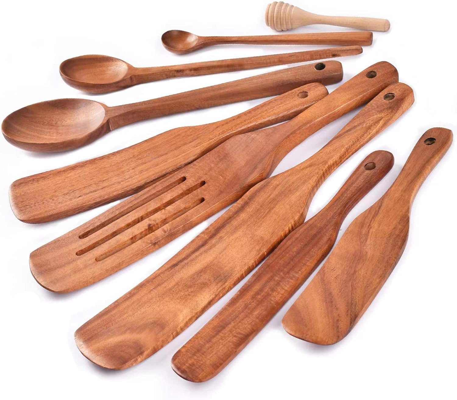 Natural Teak Wooden Spurtle Set of 9 for Cooking and Baking